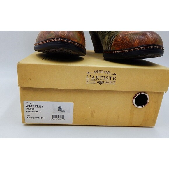 Spring Step L'Artiste Boots 42/11 Green Floral Leather Waterlily Zip Ankle Boho - Picture 13 of 14